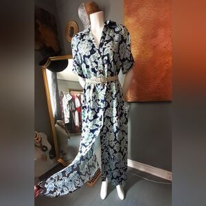 Zara Navy and White Floral Maxi Dress
